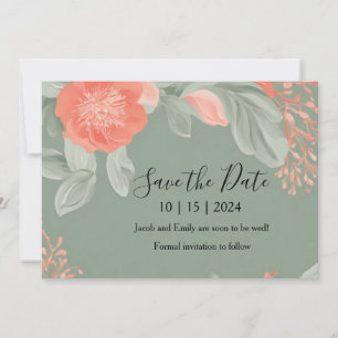 Coral and Sage - Romantic Save the Date Card