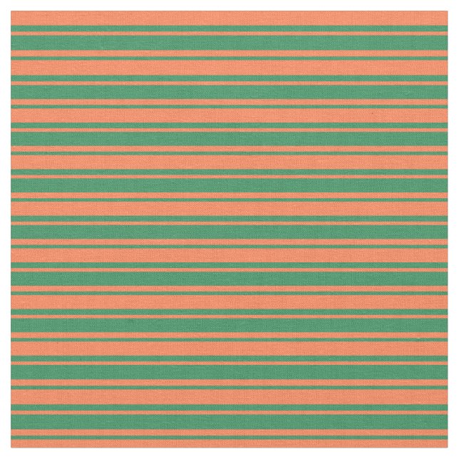 Coral and Sea Green Lined Pattern Fabric (Close Up)