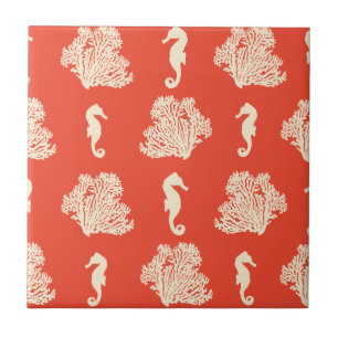 Coral and Seahorses Coastal Beach Ceramic Tile