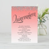 Coral and Silver Quinceanera Birthday Invitation (Standing Front)