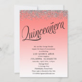 Coral and Silver Quinceanera Birthday Invitation (Front)