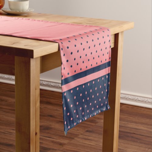 Coral and Slate Blue Polka Dots Short Table Runner