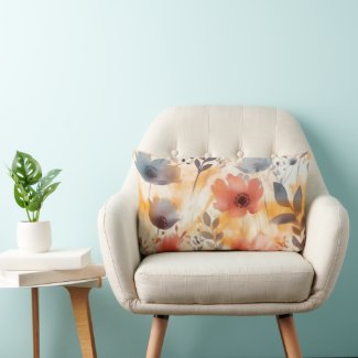 Coral and Smoky Blue Modern Art Flowers