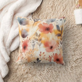 Coral and Smoky Blue Modern Art Flowers