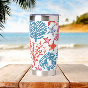 Coral and starfish pattern insulated tumbler