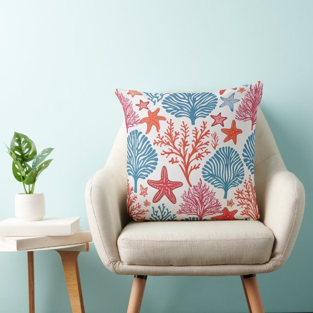 Coral and starfish pattern throw pillow (Chair)