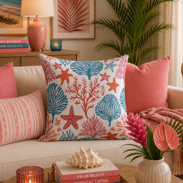 Coral and starfish pattern throw pillow (Creator Uploaded)
