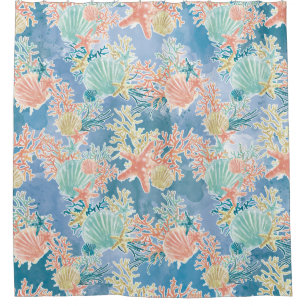 Coral and Starfish Shower Curtain