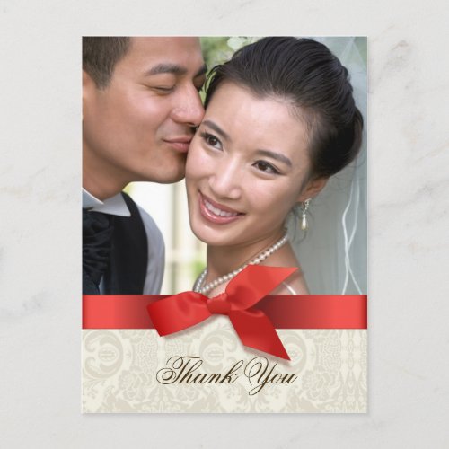 Coral and Taupe Thank You Photo Card Postcard