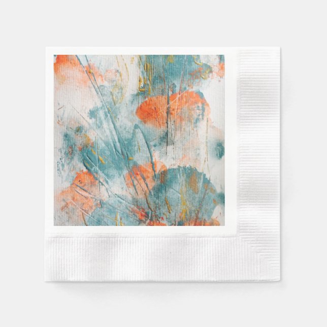 Coral and Teal Brushstroke Napkins (Front)