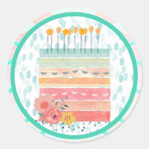 Coral and Teal Cake Wedding Favor Party Stickers