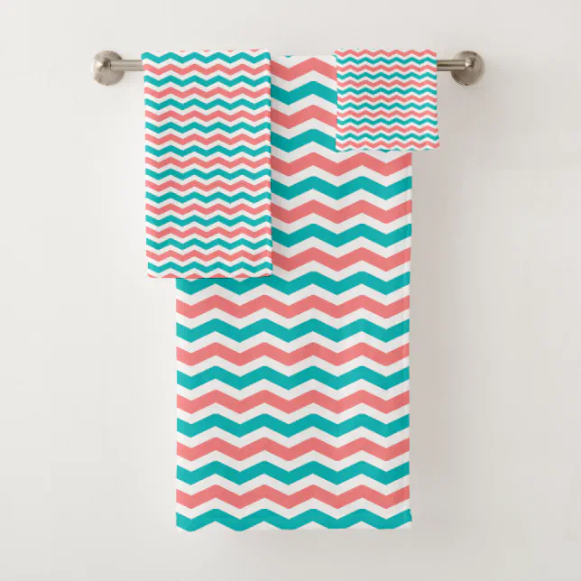 Coral and Teal Chevron Bath Towel Set Zazzle