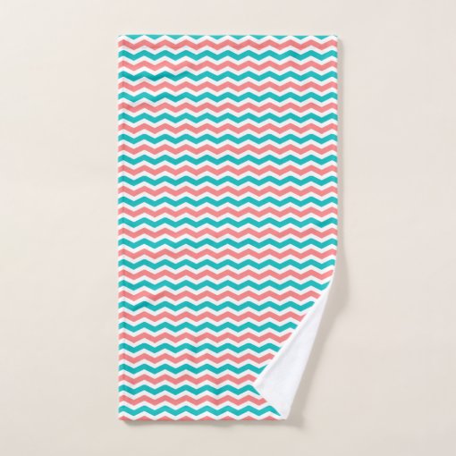 Coral and Teal Chevron Bath Towel Set Zazzle