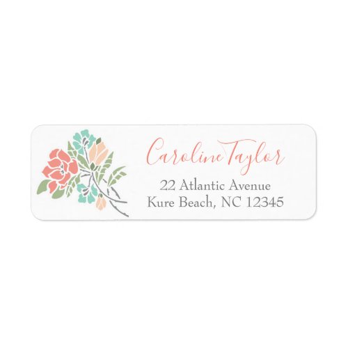 Coral and Teal Floral Baby Shower Return Address Label