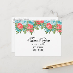 Coral and Teal Floral Postcard