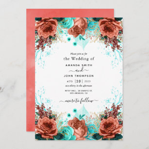Coral and Teal Wedding Invitation
