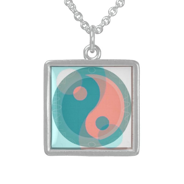 Coral and Teal Yin Yang Pendant Necklace (Front)