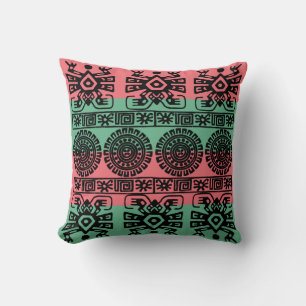 Coral and Turquoise Aztec Pattern Pillow