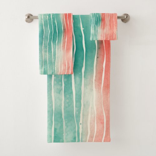 Coral and Turquoise  Bath Towel Set