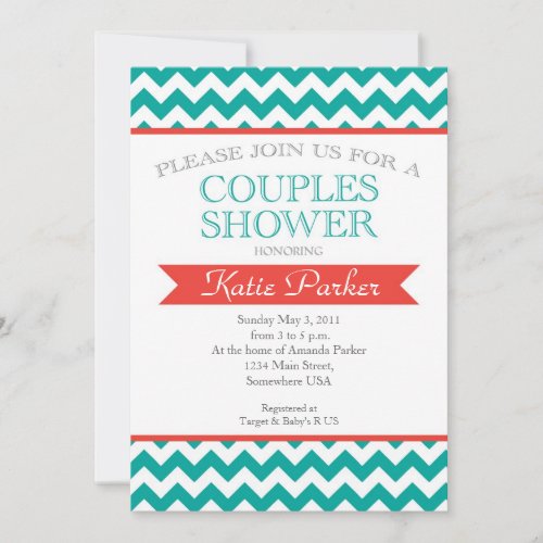 Coral and  turquoise Couples Bridal Shower Invite
