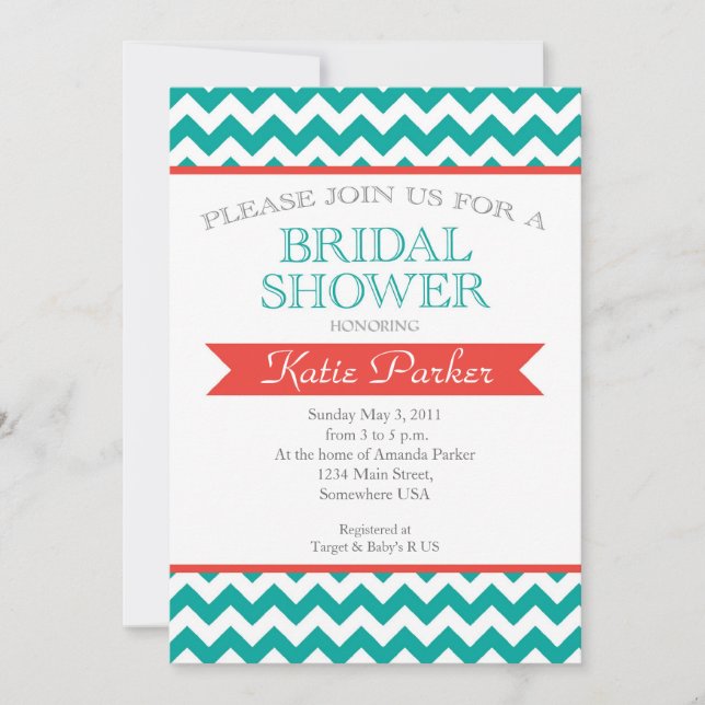 Coral and  turquoise Couples Bridal Shower Invite (Front)