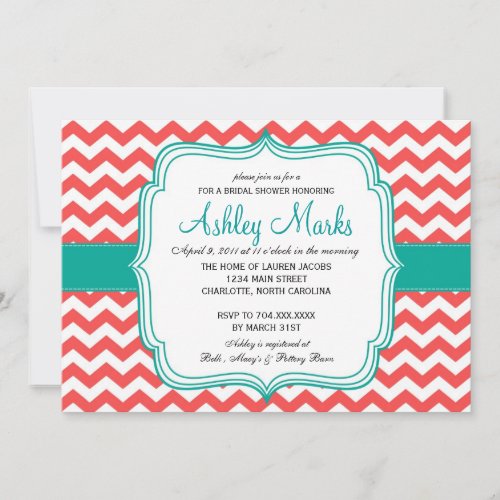 coral and turquoise Invitation