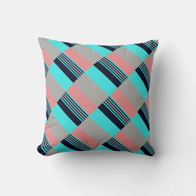 Coral and Turquoise Pattern Throw Pillow (Front)