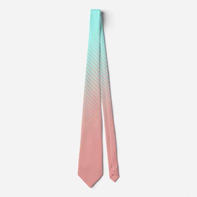 Coral and Turquoise Striped Neck Tie (Front)