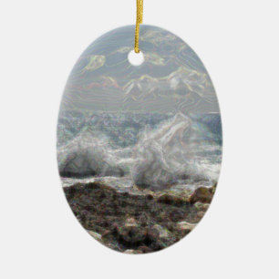 Coral and Waves Ceramic Ornament