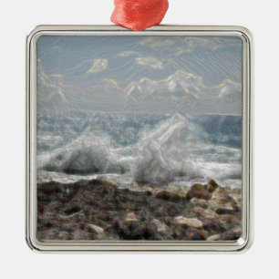Coral and Waves Metal Ornament
