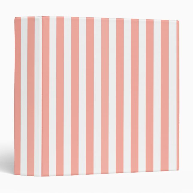 Coral and white candy stripes 3 ring binder (Front/Spine)