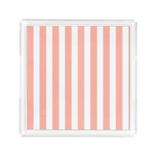 Coral and white candy stripes acrylic tray