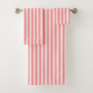 Coral and white candy stripes bath towel set
