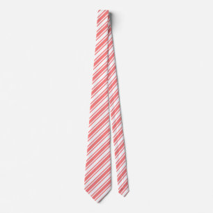 Coral and white candy stripes neck tie