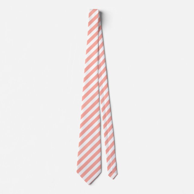 Coral and white candy stripes neck tie (Front)