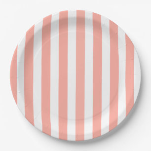 Coral and white candy stripes paper plates