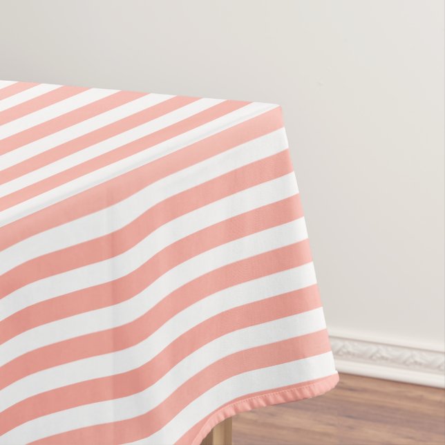 Coral and white candy stripes tablecloth (In Situ)
