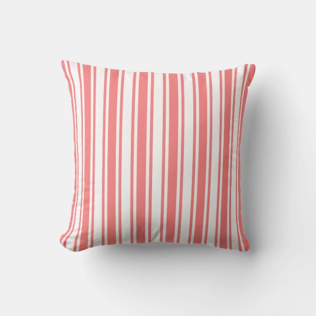 Coral and white candy stripes throw pillow (Front)