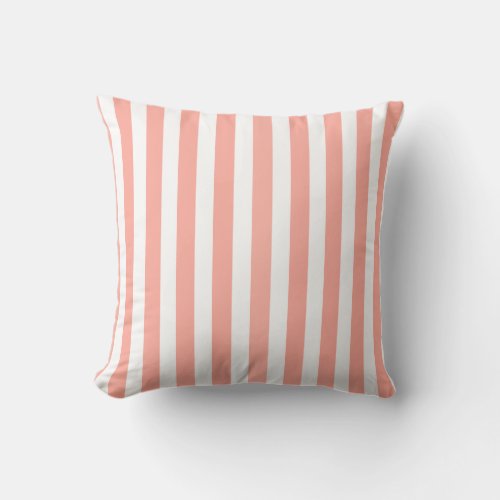 Coral and white candy stripes throw pillow