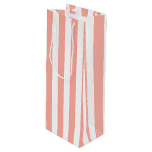 Coral and white candy stripes wine gift bag