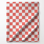 Coral and White Checkerboard Fabric