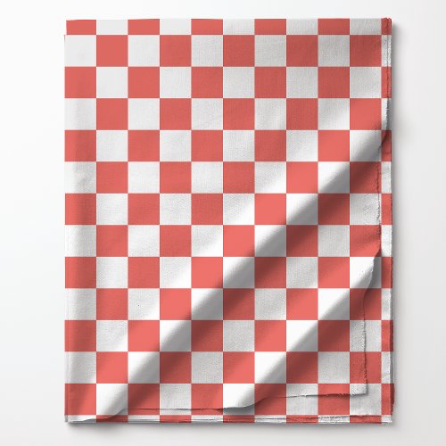 Coral and White Checkered Pattern Fabric