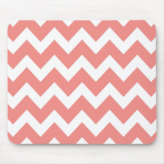 Coral and White Chevron Mouse Pad (Front)