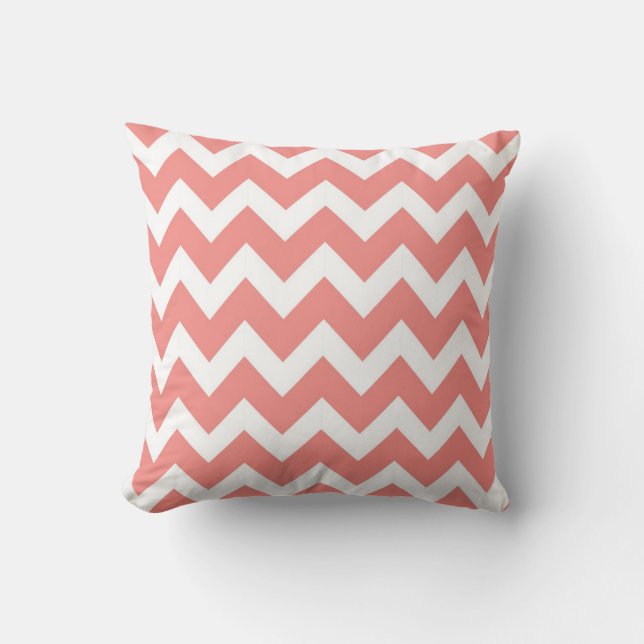 Coral and White Chevron Throw Pillow (Front)