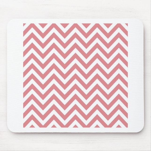 Coral and White Chevron Zigzag Pattern Mouse Pad (Front)