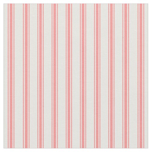 Coral and White Classic Ticking Stripes Fabric