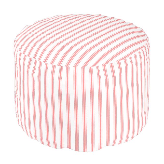 Coral and White Classic Ticking Stripes Pouf (Angled Front)