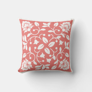 Coral and White Color flower Throw Pillow