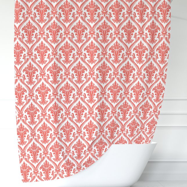 Coral and White Damask Shower Curtain (Creator Uploaded)