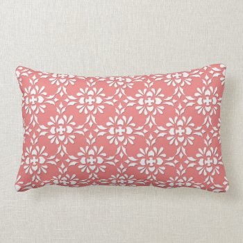 Coral And White Damask Style Pattern Lumbar Pillow by MHDesignStudio at Zazzle